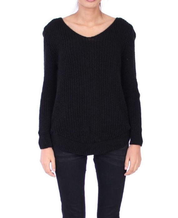 MAGLIONE IN MOHAIR CON SCOLLO A V NERO 0300