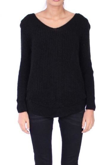 PULLOVER MOHAIR COL V 0300 NOIR