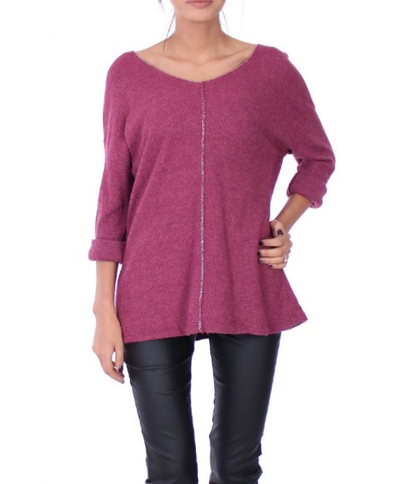 PULL DOUX DETAIL ARGENTE 0280 BORDEAUX