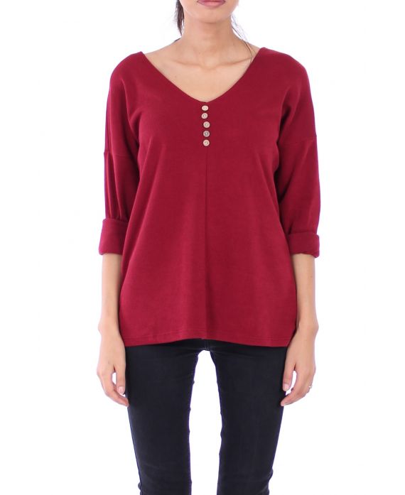 V NECK SWEATER HAS BUTTONS 0308 BORDEAUX