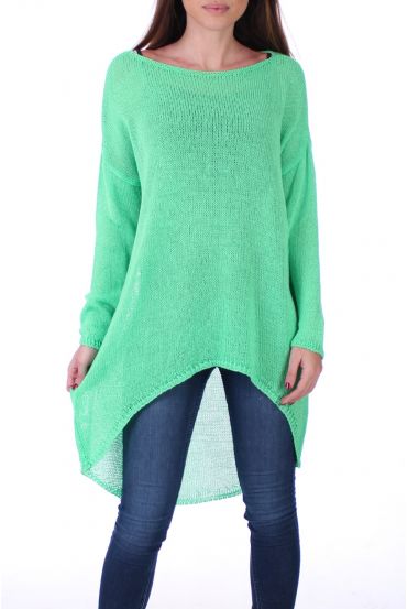 PULL TUNIQUE MAILLE FINE 0500 VERT FLUO