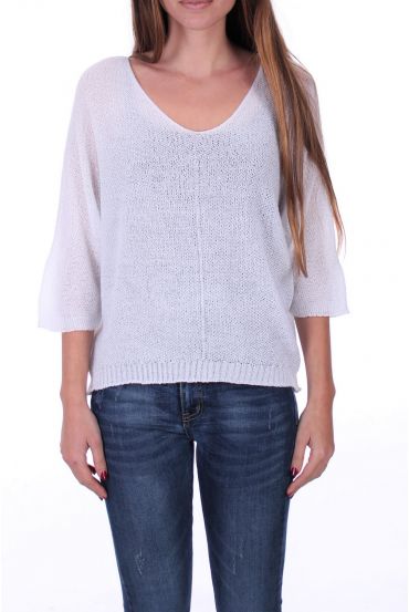 GEBREIDE PULLOVER MET V-HALS 0521-WIT