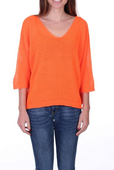 GEBREIDE PULLOVER MET V-HALS 0521 ORANJE FLUO