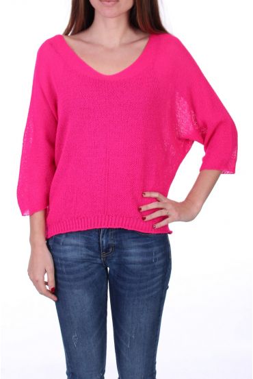 PULL MAILLE COL V 0521 ROSE FLUO