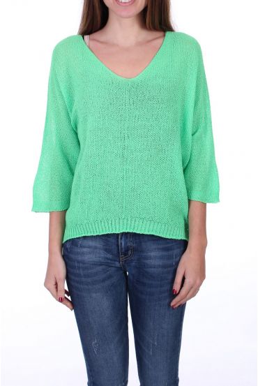 MAGLIA PULLOVER COLLO A V 0521 NEON VERDE