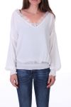 BLOUSE HEEFT EEN V-HALS KANT 0527-WIT