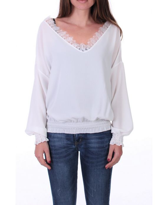 BLOUSE HEEFT EEN V-HALS KANT 0527-WIT