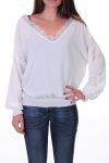 BLUSA DE ESCOTE DE ENCAJE 0527 BLANCO