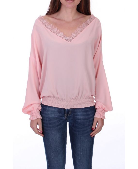 BLOUSE HEEFT EEN V-HALS KANT 0527 ROZE