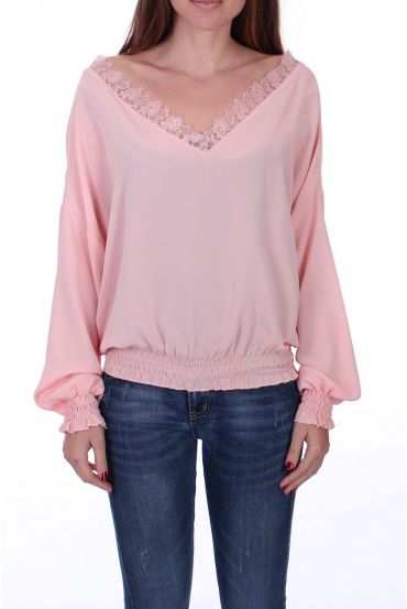 BLOUSE HEEFT EEN V-HALS KANT 0527 ROZE