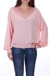 BLOUSE HEEFT EEN V-HALS KANT 0527 ROZE