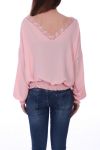 BLOUSE HEEFT EEN V-HALS KANT 0527 ROZE