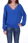 BLUSA DE ESCOTE DE ENCAJE 0527 AZUL REAL