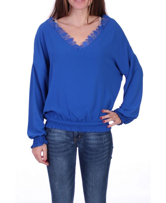 BLOUSE ENCOLURE DENTELLE 0527 BLEU ROYAL