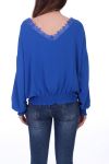 BLOUSE ENCOLURE DENTELLE 0527 BLEU ROYAL