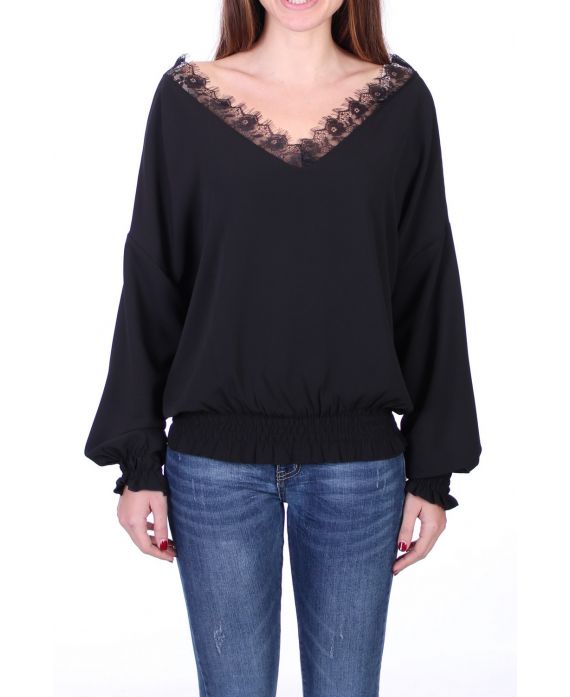 BLOUSE ENCOLURE DENTELLE 0527 NOIR