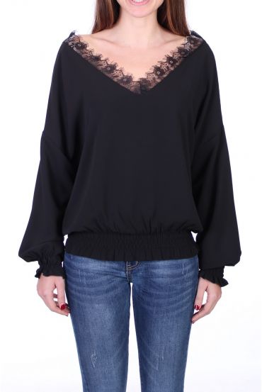 BLUSA DE ESCOTE DE ENCAJE 0527 NEGRO