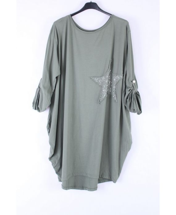 LARGE SIZE TUNIC STAR PAILLETEE 0543 KHAKI