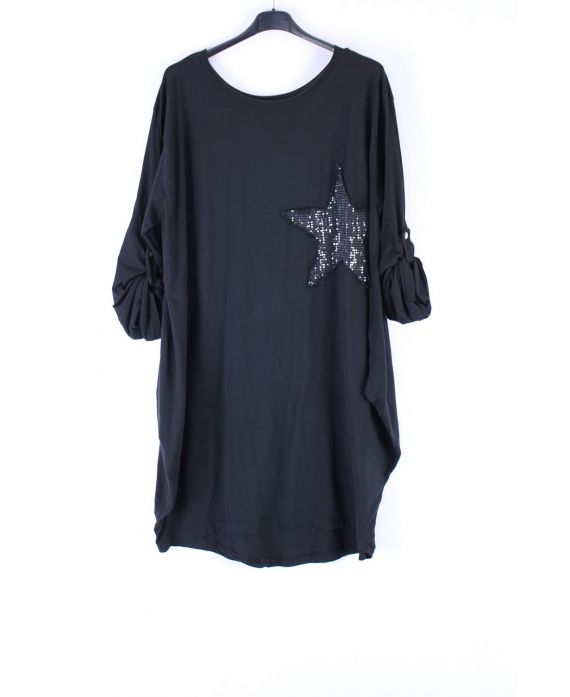 LARGE SIZE TUNIC STAR PAILLETEE 0543 BLACK