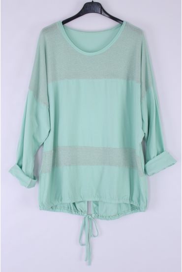 GRANDE TAILLE TOP EFFET ARGENTE 0545 VERT PASTEL