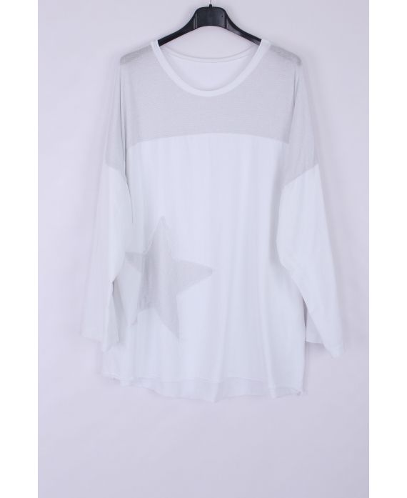 LARGE SIZE TOP EFFECT SILVER STAR 0546 WHITE