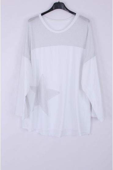 LARGE SIZE TOP EFFECT SILVER STAR 0546 WHITE