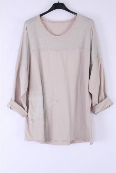 LARGE SIZE TOP EFFECT SILVER STAR 0546 BEIGE