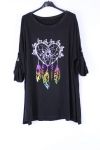 LARGE SIZE TUNIC HEART FEATHERS 0547 BLACK