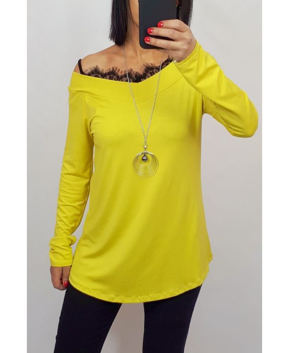 TOP DE ENCAJE DE 2 EN 1 + COLLAR 0537 AMARILLO