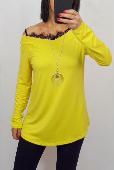 TOP DE ENCAJE DE 2 EN 1 + COLLAR 0537 AMARILLO