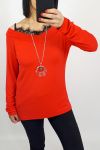 TOP DENTELLE 2 EN 1 + COLLIER 0537 ROUGE