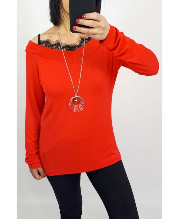 LACE TOP 2 IN 1 + KETTING 0537 ROOD