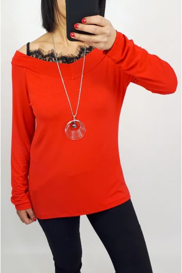 TOP DI PIZZO 2 IN 1 + COLLANA 0537 ROSSO