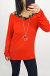 LACE TOP 2 IN 1 + KETTING 0537 ROOD