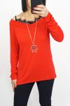 LACE TOP 2 IN 1 + KETTING 0537 ROOD