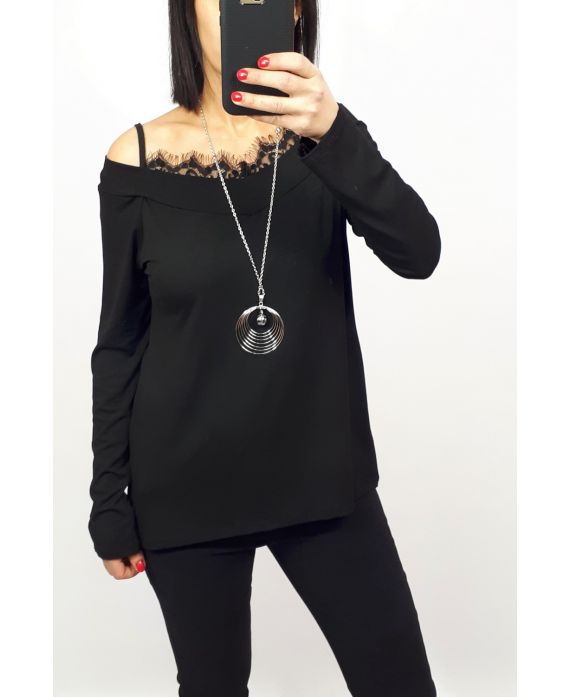 LACE TOP 2 IN 1 + NECKLACE 0537 BLACK