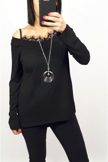 TOP DENTELLE 2 EN 1 + COLLIER 0537 NOIR