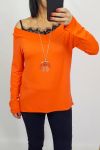 TOP DE ENCAJE DE 2 EN 1 + COLLAR 0537 NARANJA