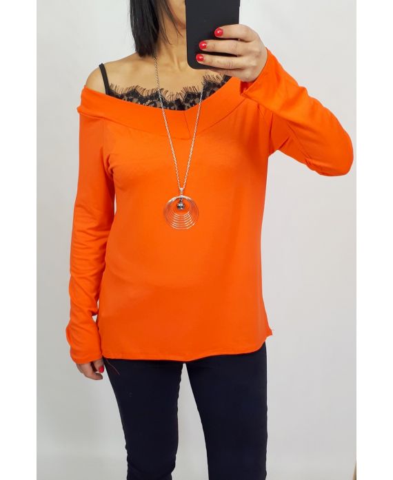 TOP DE ENCAJE DE 2 EN 1 + COLLAR 0537 NARANJA