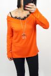 TOP DE ENCAJE DE 2 EN 1 + COLLAR 0537 NARANJA