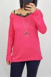 LACE TOP 2 IN 1 + NECKLACE 0537 FUSHIA