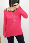 LACE TOP 2 IN 1 + KETTING 0537 FUSHIA