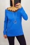 TOP DE ENCAJE DE 2 EN 1 + COLLAR 0537 AZUL REAL