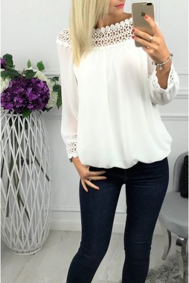 BLOUSE NECKLINE LACE 0518 WHITE