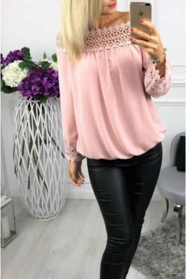 BLOUSE HEEFT EEN V-HALS KANT 0518 ROZE