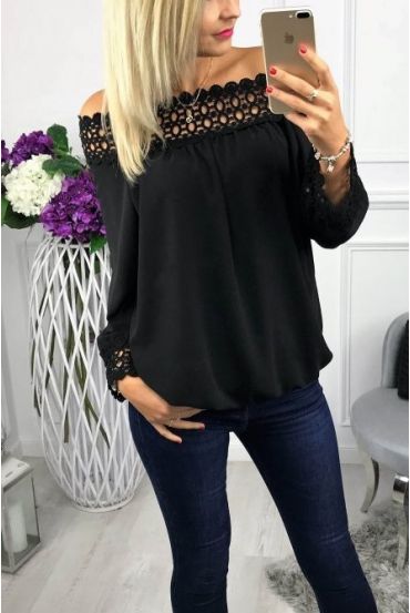 BLUSE AUSSCHNITT SPITZE 0518 SCHWARZ