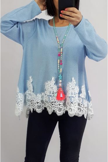 PULL BASE DENTELLE 0534 BLEU CIEL