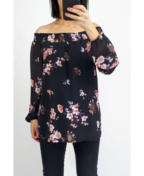 BLOUSE CLOAKING AFGEDRUKT 0540 ZWART