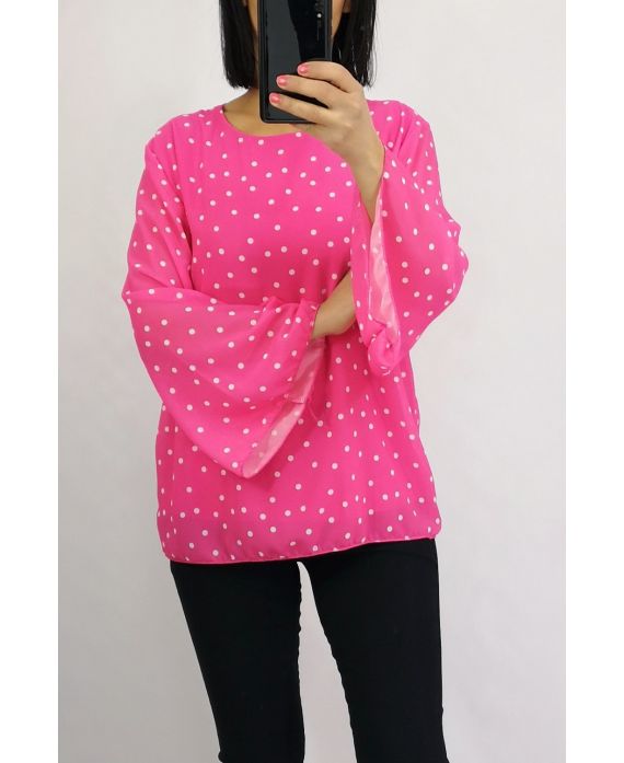 BLOUSE VOILAGE A POIS 0505 FUSHIA