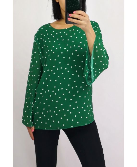 BLOUSE VOILAGE A POIS 0505 VERT